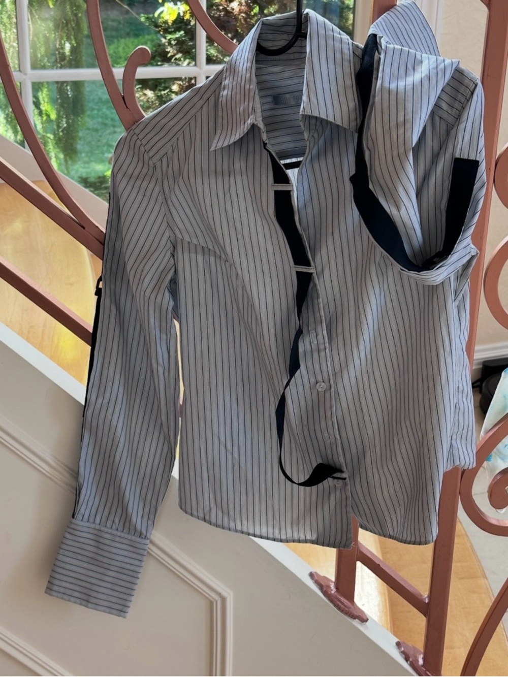 Billtornade Vintage Y2K Striped Shirt Strap Detail Deconstructed Size M EU 40